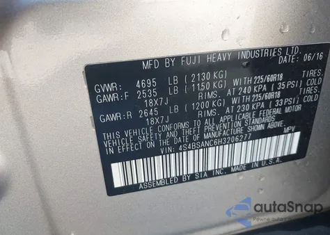 2017 Subaru Outback 2.5I Limited из США, поврежденный, VIN 4S4BSANC6H3206277